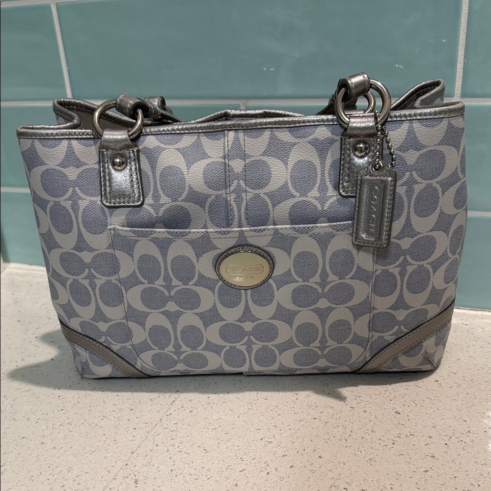 Coach Silver and Gray Signature Tote
